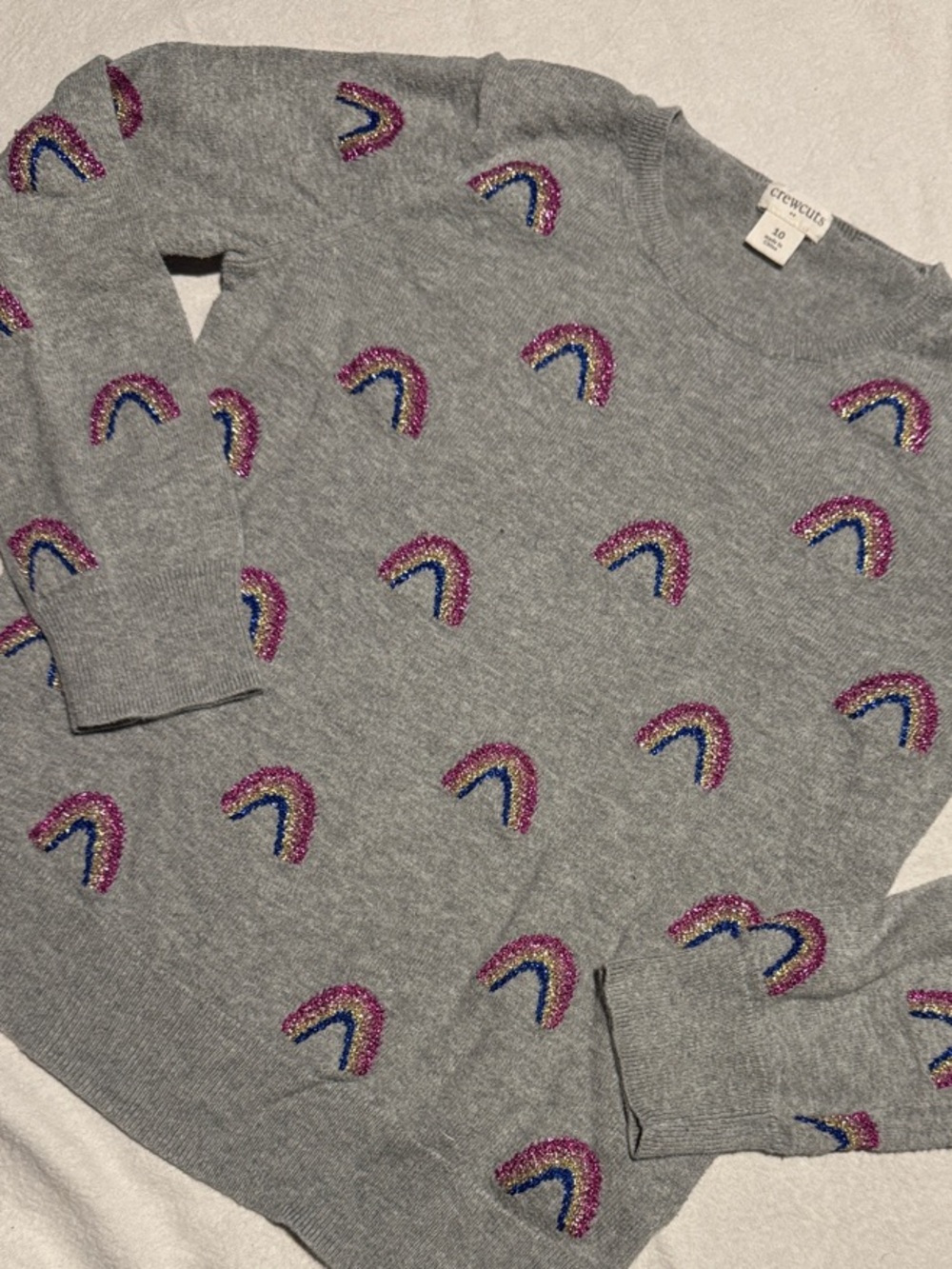 Crewcuts Sweater with Embroidered Sparkly Rainbows